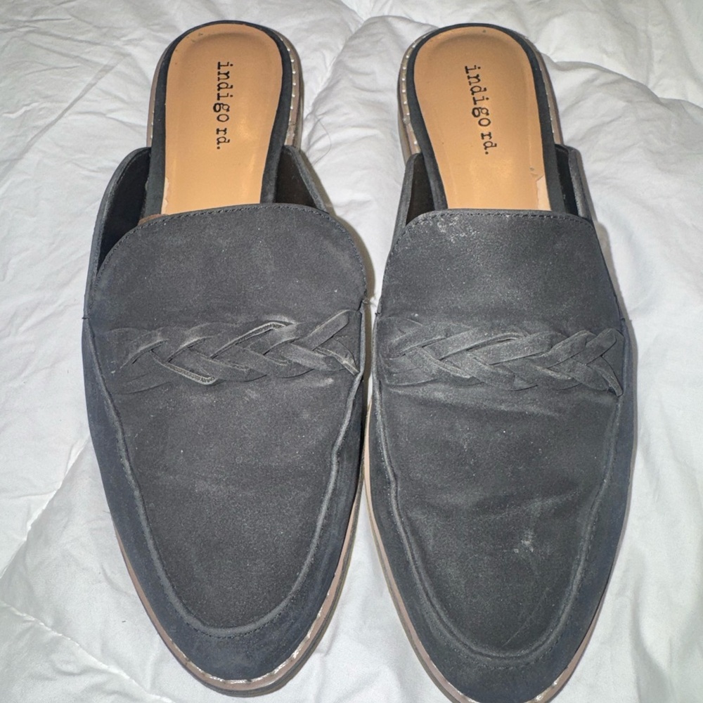 Indigo Rd. Black Braided Suede Slip-On Mules